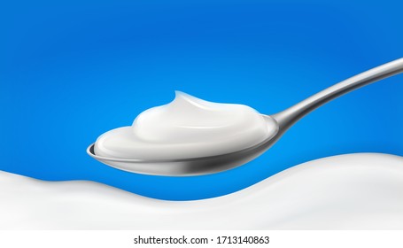 Spoon with Cream Concept of Teaspoon with Yoghurt,sauce, mayonnaise or Sour Cream.Realistic,3D.template, Graphic Simple design element.vector illustration