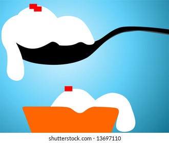 spoon and a cup of  ice crème 	