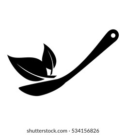 spoon cutlery with leafs isolated icon