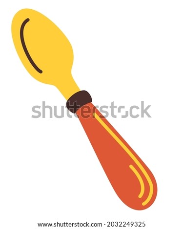 Spoon. Cutlery. Tableware. Hand draw Decorative kitchen tool, household utensil. Cartoon Vector illustration isolated on pink background.