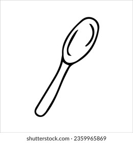 Spoon, cutlery. Vector black and white hand-drawn illustration. Silhouette, icon, logo, sketch, template, doodles.