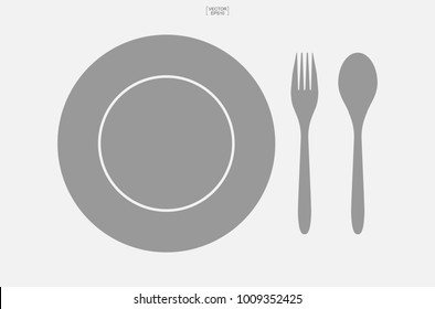 Spoon, dish and fork icon. Set of kitchenware sign and symbol. Vector illustration.