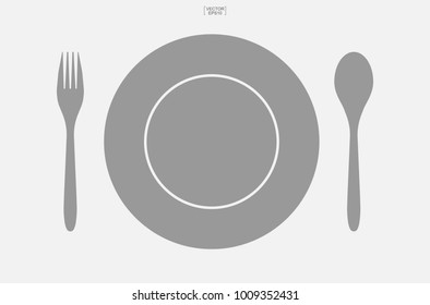 Spoon, dish and fork icon. Set of kitchenware sign and symbol. Vector illustration.