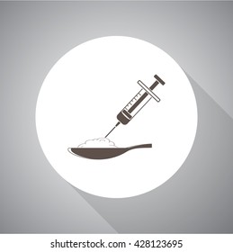 Spoon with drug and syringe vector icon