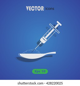 Spoon with drug and syringe vector icon
