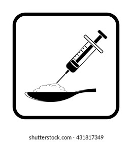 Spoon with drug and syringe vector icon