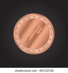 Spoon embossed realistic bronze coin precious Icon / Logo Design