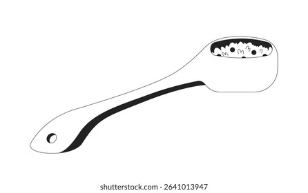 Spoon filled with cooked rice and peas 2D line object. Ceramic ladle with meal portion. Dining tool. Kitchen scoop. Tablespoon isolated clipart vector ink outline item. Monochrome spot illustration