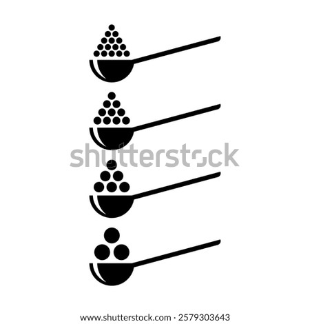 Spoon filled with pile of powder or ground stuff icon. Coffee, sugar, salt or other food teaspoon with various grade of grinding.