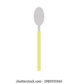 Spoon in flat style isolated on white background. Tablespoon with yellow handle. Cartoon illustration. Vector design