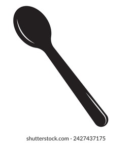 spoon for food and eating food silhouette isolated on white background. Spoon icon logo vector.