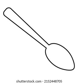 Spoon for food. Sketch. Tool for eating. Vector illustration. Outline on isolated white background. Doodle style. The cutlery consists of a handle and a scoop. Dinner spoon. Idea for web design.