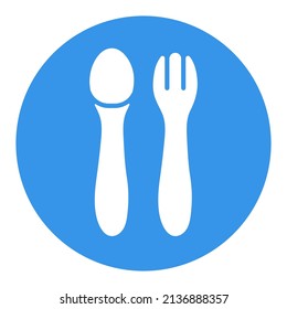 Spoon and fork for baby isolated vector glyph icon. Graph symbol for children and newborn babies web site and apps design, logo, app, UI