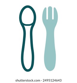 Spoon and fork for baby isolated vector icon. Graph symbol for children and newborn babies web site and apps design, logo, app, UI