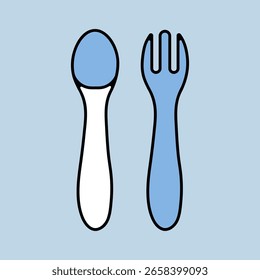 Spoon and fork for baby isolated vector icon. Graph symbol for children and newborn babies web site and apps design, logo, app, UI