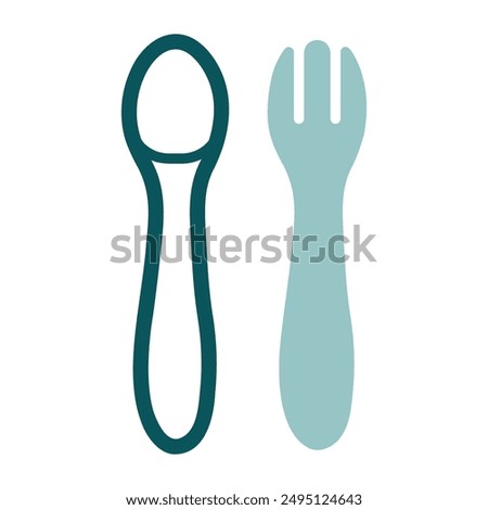Spoon and fork for baby isolated vector icon. Graph symbol for children and newborn babies web site and apps design, logo, app, UI