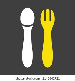 Spoon and fork for baby vector glyph icon. Graph symbol for children and newborn babies web site and apps design, logo, app, UI