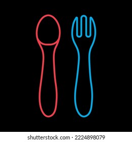 Spoon and fork for baby vector on black background icon. Graph symbol for children and newborn babies web site and apps design, logo, app, UI