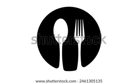 Spoon and fork, black isolated silhouette