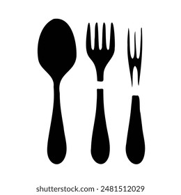 Spoon and Fork black and white vector illustration silhouette.