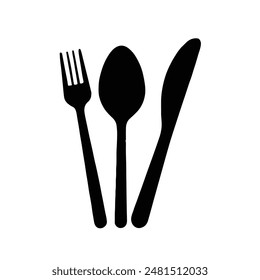 Spoon and Fork black and white vector illustration silhouette.