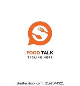 Spoon fork bubble chat concept for food talk discuss forum logo design vector template