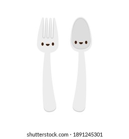 Spoon and fork character design. Spoon and fork on white background.
