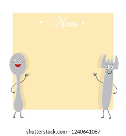 spoon and fork characters on the menu illustration