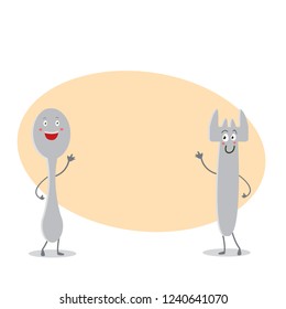 spoon and fork characters on the menu illustration