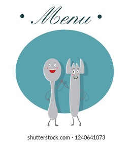 spoon and fork characters on the menu illustration