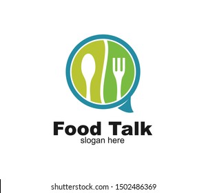 spoon fork and chat bubble for food restaurant cafe eatery vector logo design template