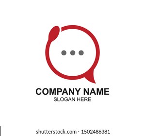spoon fork and chat bubble for food restaurant cafe eatery vector logo design template