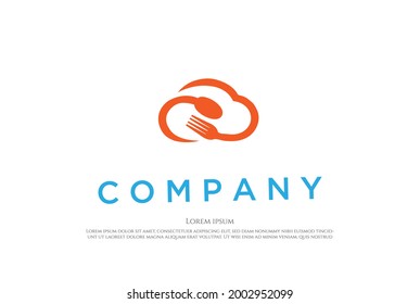 Spoon Fork With Chef Hat For Food Cloud Technology Logo Design Vector