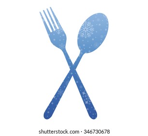spoon and fork christmas icon with snow