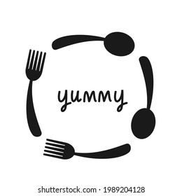 Spoon and fork circle sign isolated on white background vector illustration.