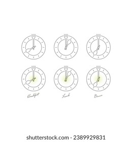 spoon and fork clock concept. breakfast, lunch, dinner and time concept. meal time concept