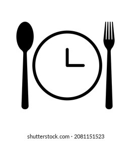 spoon, fork and clock icon. Lunch sign. vector illustration