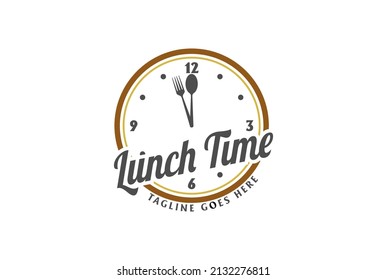 Spoon and Fork Clockwise Clock Time for Lunch Cafe Eatery Restaurant Food Logo Design Vector
