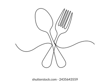 Spoon and fork continuous single line drawing vector illustration.