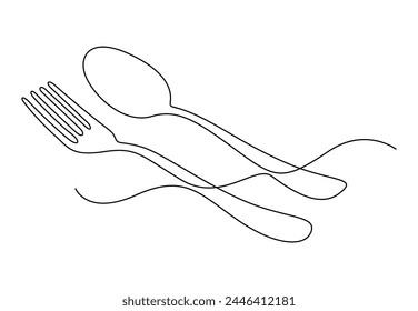 Spoon and fork continuous single line drawing vector illustration 