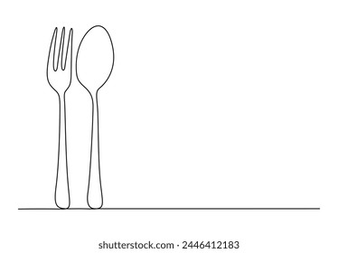 Spoon and fork continuous single line drawing vector illustration 