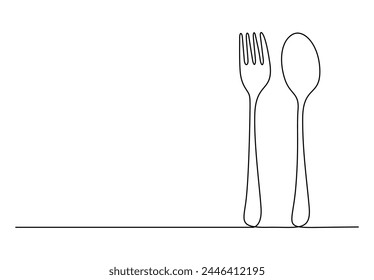 Spoon and fork continuous single line drawing vector illustration 