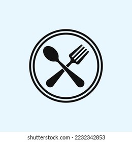 spoon and fork crossed in circle logo icon. simple flat vector design. good for cafe activities, food stalls, education, etc.