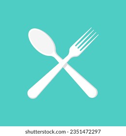 Spoon and fork crosswise flat icon. Kitchen appliances. Vector illustration flat design. Isolated on white background.