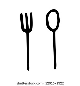spoon and fork cutlery icon. sketch isolated object.