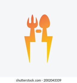 spoon, fork, cutting board and lightning concept. suitable for logo, icon, symbol and sign. orange and yellow gradient
