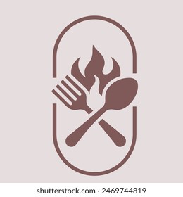 Spoon and fork design with illustrations full of fire creative design