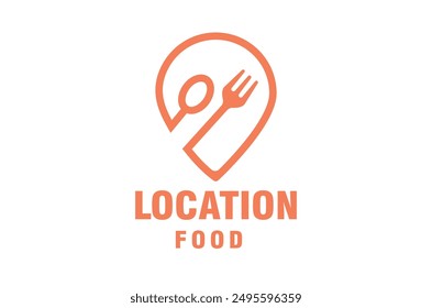 Spoon and Fork Design Inspiration in Orange Pin Icon can be used as a Food Delivery Logo. Restaurant