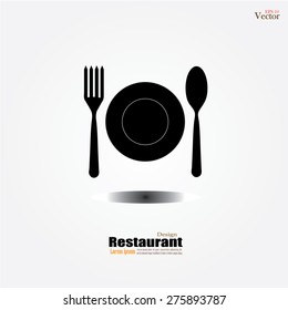 Spoon fork and  dish.Vector silhouette.