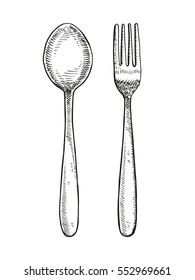 Spoon And Fork Drawing. Vector Illustration